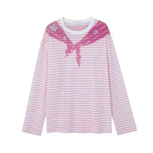 Navy Striped Collar Long Sleeve Top