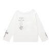 Cat Doodle Print One-Shoulder Long-Sleeve Top — White