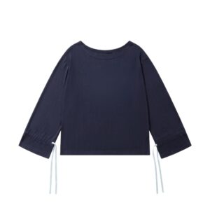 Loose-Fit Long-Sleeve Top With Tie Details — Navy Blue