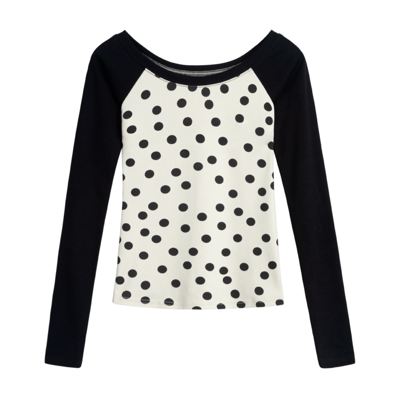 Classic Polka Dot Slim-Fit Long-Sleeve Top