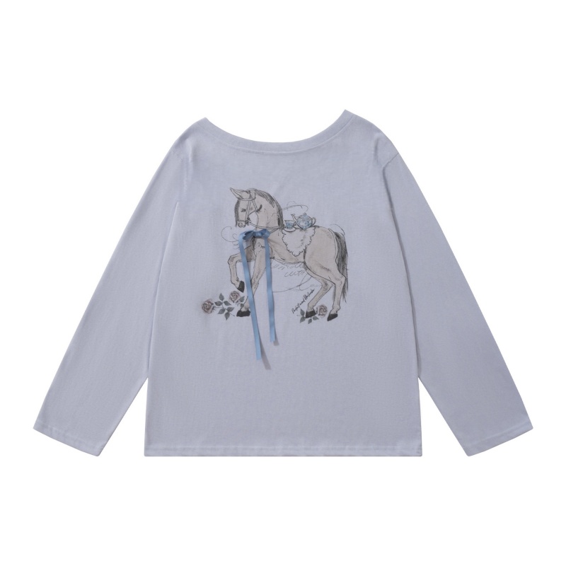 Trendy Pony Print Off-Shoulder Long-Sleeve Top