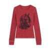 Hip-Hop Pony Print Trendy Long-Sleeve Top — Red